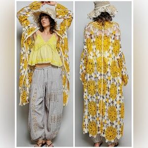NEW Pol Maxi Long Sleeve Crochet Open Cardigan in Yellow